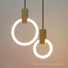 Éclairage intérieur nordique Lampe à suspension en métal à anneau rond acrylique moderne à LED